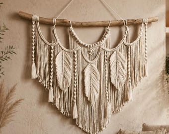 Boho-Makramee-Wandbehang, große Boho-Wanddekoration, handgewebter Wandteppich, neutrale Faserkunst, Wanddeko für Wohn- und Schlafzimmer – das perfekte Geschenk