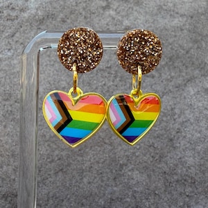 Pride & Sparkle Heart Earrings I 10 Flags Available! I Charitable Piece