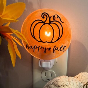 Handmade “Happy Fall” Night Light, Autumn Home Décor, Pumpkin Orange Plug-In Light