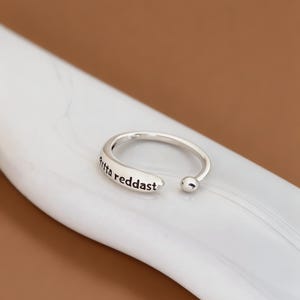 Minimalist Letter Engraved Silver Ring, Dainty Adjustable Open Band