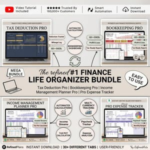 All in One Finance Life Organizer Mega Bundle | Tax Write Offs, Bookkeeping Profit + Loss, Income Streams & Expense Tracker