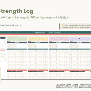 Ultimate Fitness Tracker Google Sheets | Workout Log, Weight Loss Tracker Spreadsheet, Gym Diary, Custom Exercise Planner, Cardio Dashboard image 3