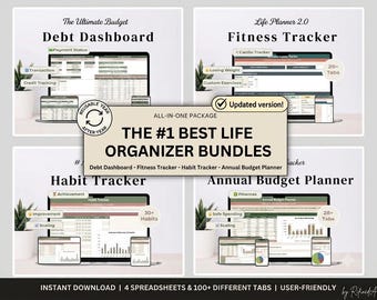 Paquete definitivo de organizador de vida en Google Sheets | Hoja de cálculo digital para presupuesto, rastreador de bolas de nieve para el pago de deudas, planificador de fitness, rastreador de hábitos, todo en uno