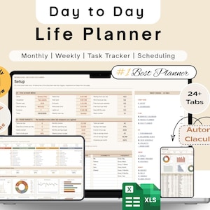 Day to Day Life Planner Excel & Google Sheets | Daily Routine Tracker, Task Manager Spreadsheet, Weekly Review Dashboard, Finance Tracker