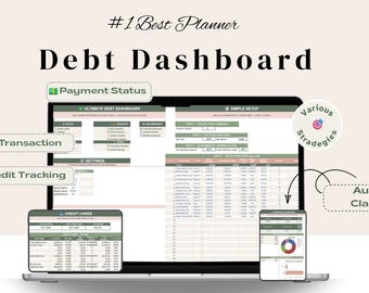 Panel de control definitivo para deudas en Google Sheets | Hoja de cálculo de bola de nieve para deudas, calculadora de avalancha de deudas, seguimiento de tarjetas de crédito, planificador de pagos