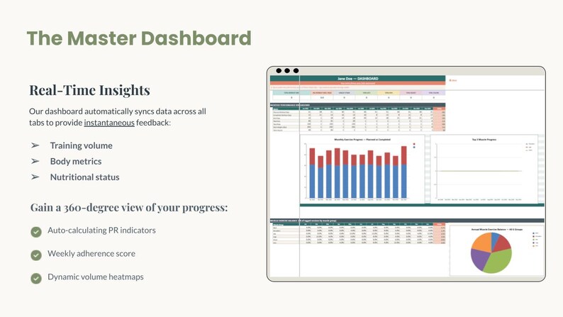 Ultimate Fitness Tracker Google Sheets | Workout Log, Weight Loss Tracker Spreadsheet, Gym Diary, Custom Exercise Planner, Cardio Dashboard image 8