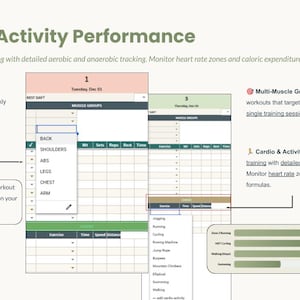 Ultimate Fitness Tracker Google Sheets | Workout Log, Weight Loss Tracker Spreadsheet, Gym Diary, Custom Exercise Planner, Cardio Dashboard image 4