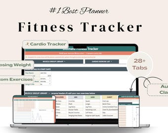 Hoja de cálculo definitiva para el seguimiento del estado físico en Google Sheets | Registro de entrenamientos, hoja de cálculo para el seguimiento de la pérdida de peso, diario de gimnasio, planificador de ejercicios personalizado, panel de control cardiovascular