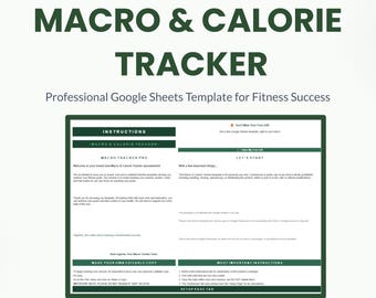 Macro Tracker Google Sheets Calorie Counter Template, Meal Planner Spreadsheet, Food Diary Weight Loss Tracker, Dashboard Fitness Log