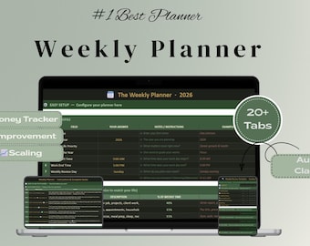 Planificador digital semanal estético en formato de hoja de cálculo | Panel de control de vida todo en uno en Google Sheets | Registro de hábitos, presupuesto y planificador de objetivos en Excel