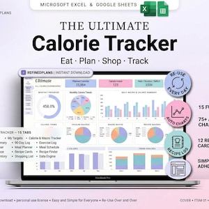 Ultimate Calorie Tracker Spreadsheet | Google Sheets & Excel Nutrition Log, Macro Counter + Meal Planner