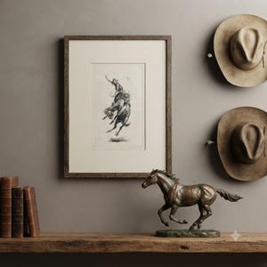 Original Edward Borein Pencil Signed Etching "Scratchin' High" | Museum Grade Lifetime Impression | Framed Fine Western Art | Cowboy Bronco