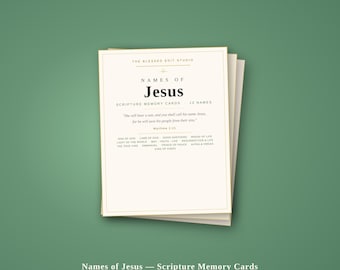 Names of Jesus Scripture Memory Cards | 12 Bible Verses (Digital Download)