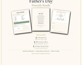 Father's Day Faith Printable Bundle | Bible Activity, Coloring Card, Prayer Print (Instant Download)