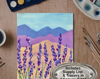 Lavender Field Painting Kit | DIY Acrylic Art, Supply List, Tracers (Digital Download)