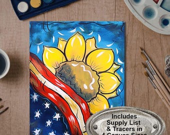 Patriotic Sunflower Painting Tutorial | DIY Art Party (Digital Download)