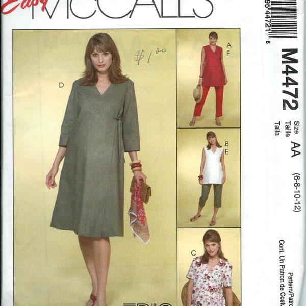 McCall's 4472 Trio easy Maternity Pattern, Dress, Top and Pants, Size 6-12, UNCUT