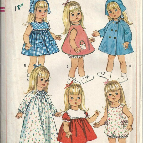 1960's 18"  Doll Wardrobe, Susie Sunshine, Baby First Step, Goody Two Shoes, Simplicity 6768