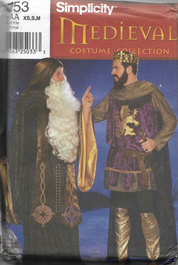 Simplicity 9753 Merlin wizard costume Wizard costume pattern Men/'s Medieval King costume pattern SZ L Uncut XL King Arthur pattern