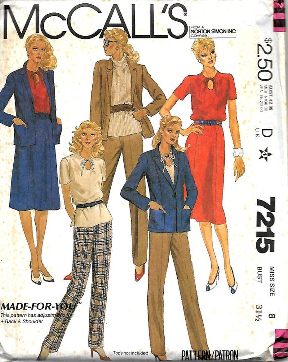 Mccall's 7215 Missesjacket Top Skirt and Pants Pattern | Etsy