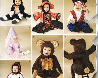 Simplicity 2557 Babies Costume Pattern, Pirate, Princess, Witch, Devil, Teddy Bear And Cat, Size XS-L, UNCUT