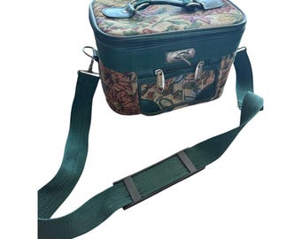 JIO Floral Tapestry Train Case Vintage Cottagecore Green Makeup Travel Bag