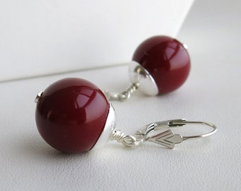 Sterling silver and deep red mother of pearl earrings