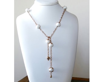 Rose gold and white coral lariat
