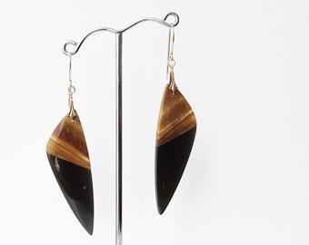 14K gold filled earrings with tiger eye and obsidian intarsia earring beads