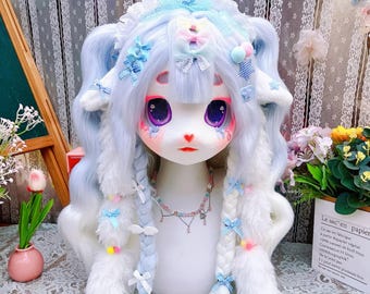 Curly Lamb Fursuit Head,Plush Animal Cosplay Mask