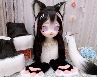 Black Cat Kig Fursuit Head, Sweet & Edgy Anime Cosplay Mask , Dark Cute Costume