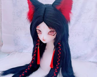 Black Red Chinese Style Fox Kig Fursuit Head, Oriental Animal Cosplay Mask
