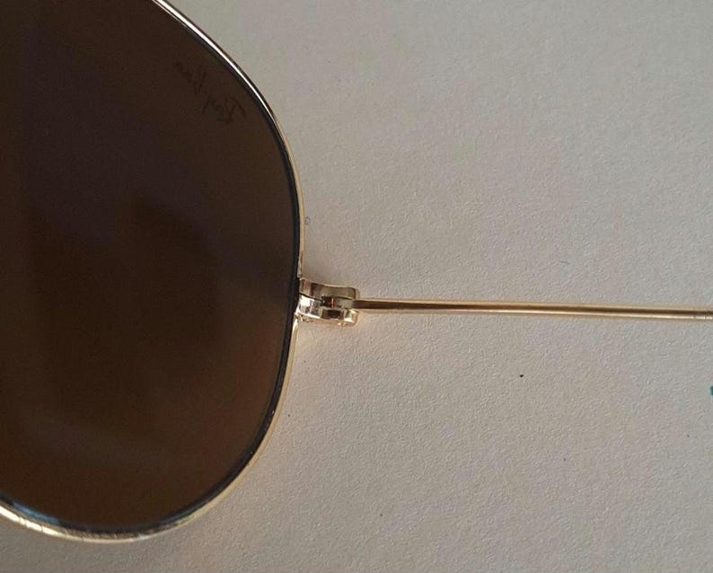 Vintage B&L Ray-Ban Outdoorsman solglasögon – guldfärgade bågar, B-15 linser, 58-14, hängetikett, fodral, tillverkade i USA bild 8