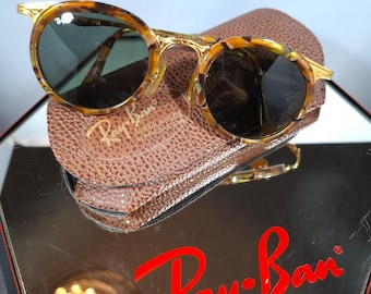 Vintage B&L Ray‑Ban W1986 Western Round Sunglasses – Arista Gold Tortoise, G‑15 Lenses, 50mm, With Case, Made in USA, Collector