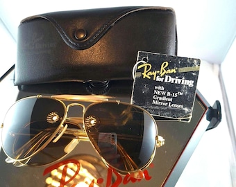 Vintage B&L Ray-Ban Outdoorsman Driving Series – Gold Frame – B-15 Lenses – Size 58-14 – with Case and Hangtag (USA)