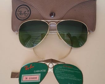Vintage 1979 B & L Ray-Ban 10K Gold-Filled Aviator 58 mm Tillverkad i USA, gröna linser, originalfodral och garantilapp, mycket gott skick