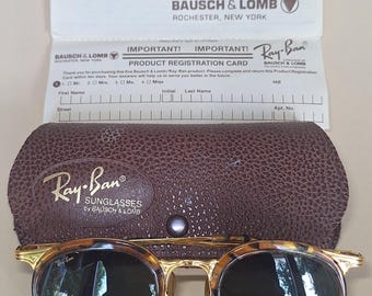Vintage B&L Ray-Ban W1986 Western Round solglasögon – Arista guldsköldpaddsfärgade, G-15 linser, 50 mm, Tillverkade i USA, Samlare