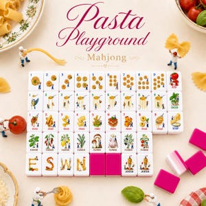 Italiensk pasta Mahjong-set, amerikanska Mahjong-plattor, UV-tryckt akrylmatspel, present till Mahjong-älskare