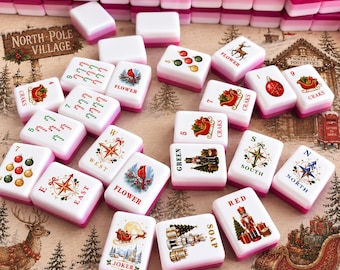 Magenta Winter Wonderland Mahjong Set, Fuchsia Pink American Mahjong Tiles, Holiday Game Night Gift for Her