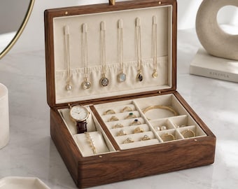 Wooden Jewelry Box, Jewelry Organizer, Personalized Jewelry Storage, Custom Engraved Wood Jewelry Case