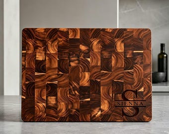 Tábua de corte personalizada, tábua de madeira de acácia com gravação na extremidade, presente personalizado para cozinha, presente de boas-vindas.