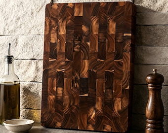 End Grain Cutting Board, Solid Acacia Wood Chopping Board, Large Kitchen Prep Board, Custom Engraved Board