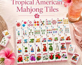 Conjunto de Mahjong Americano, Conjunto de Mahjong Tropical, 160 Peças de Acrílico, Presente Ideal para Noite de Jogos de Verão, Presente Perfeito para Festa na Praia (Mulheres)