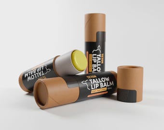Grass Fed Tallow Lip Balm - Tangerine 3 Pack - Natural Lip Moisturizer for Dry Cracked Lips - Jojoba Beeswax Vitamin E