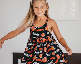 Bengals Ruffle Dress. Cincinnati Bengals Dress. Football Dress. Kids Dresses. Toddler Dresses. Tank Dresses. Ruffle Dress