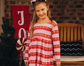 Christmas Dress. Winter Dress. Kids Dresses. Toddler Dresses. Red Christmas Dress. Girls Long Sleeve Dress.