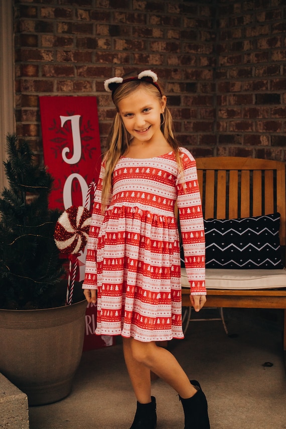 Toddler Girl Christmas Dress - Buffalo Plaid Long Sleeve Outfit With Headband 12M-5T