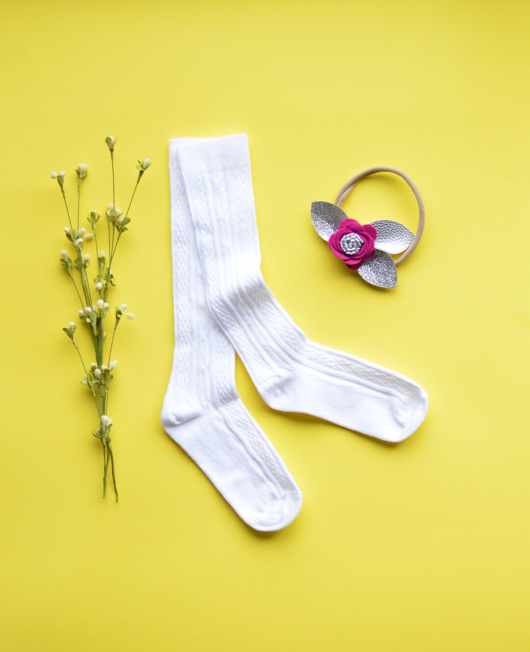 White Knee High Socks. Hand Dyed Cotton Socks. Cable Knit Knee High