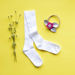 White Knee High Socks. Hand Dyed Cotton Socks. Cable Knit Knee High Socks for Babies, Toddler and Girls