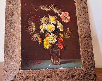 Vintage MCM Fernand Renard Wall Decor Floral Botanical Daisy Moody Lithograph Laminated Art Plaque